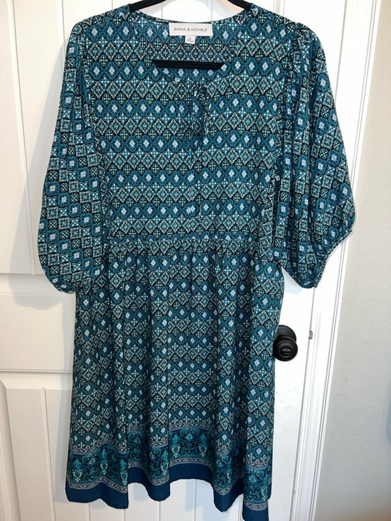 Emma & Michele Dresses & Skirts - Emma & Michele Teal & Navy Geometric Lightweight Comfy Flowy Boho Dress Size XL